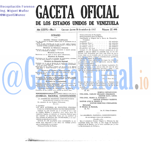 Gaceta Oficial 22440 del 16 Octubre 1947