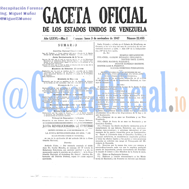 Gaceta Oficial 22455 del 3 Noviembre 1947