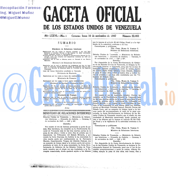 Gaceta Oficial 22461 del 10 Noviembre 1947