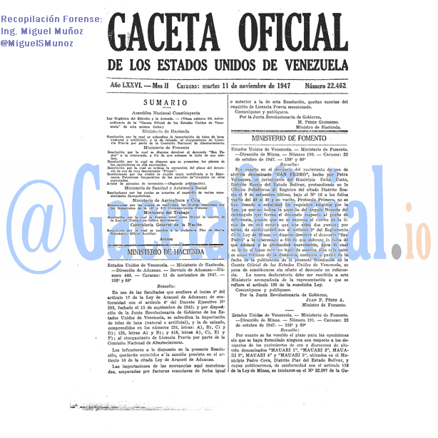 Gaceta Oficial 22462 del 11 Noviembre 1947