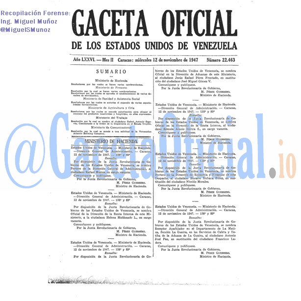 Gaceta Oficial 22463 del 12 Noviembre 1947