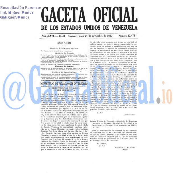 Gaceta Oficial 22473 del 24 Noviembre 1947