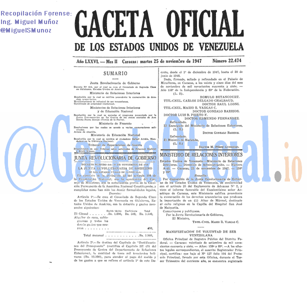 Gaceta Oficial 22474 del 25 Noviembre 1947