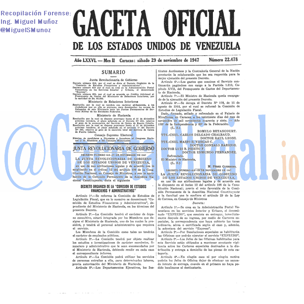 Gaceta Oficial 22478 del 29 Noviembre 1947