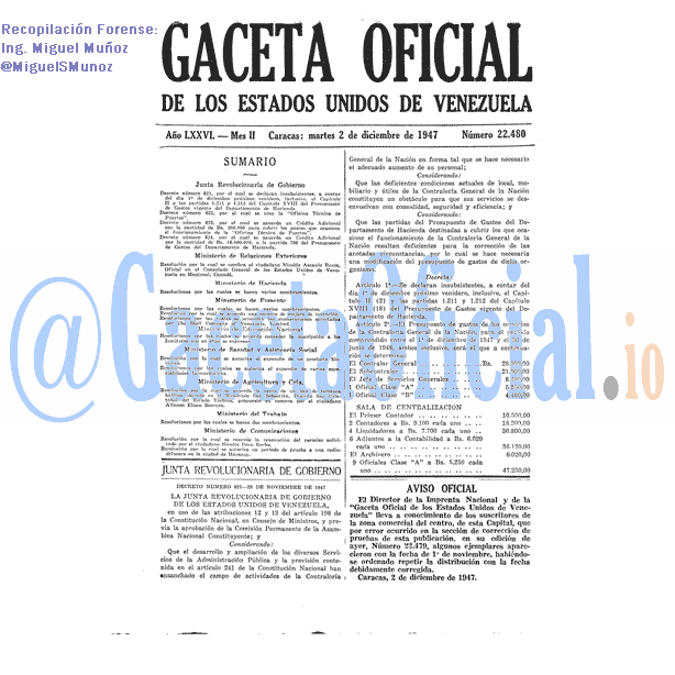 Gaceta Oficial 22480 del 2 Diciembre 1947