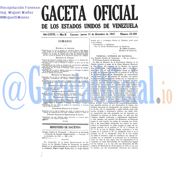 Gaceta Oficial 22488 del 11 Diciembre 1947