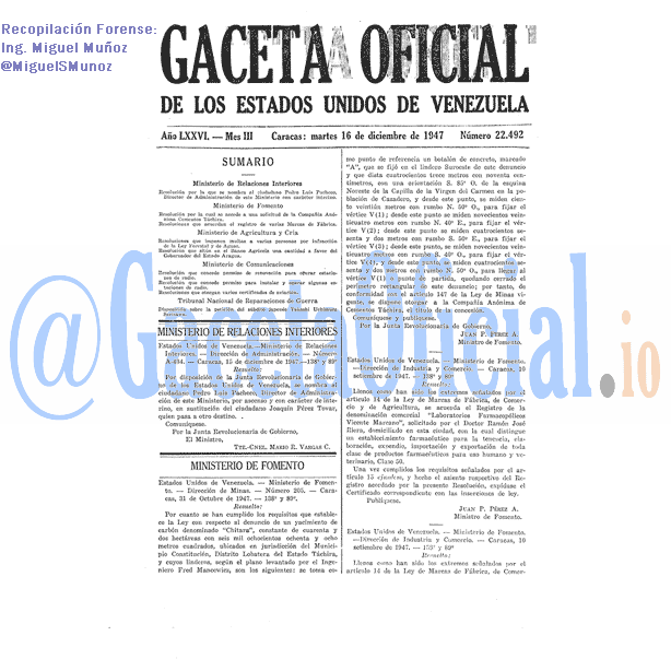 Gaceta Oficial 22492 del 16 Diciembre 1947