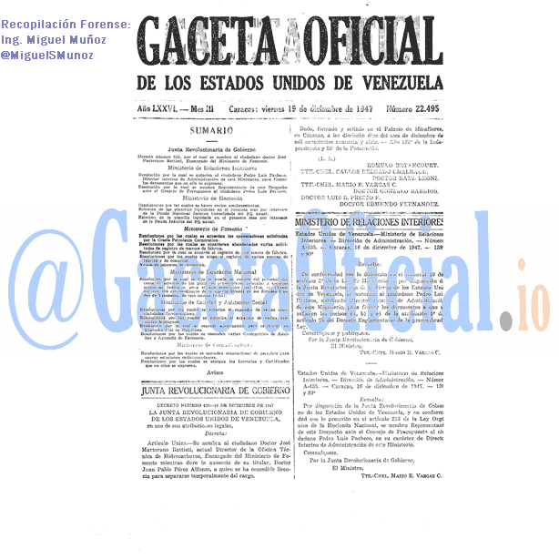 Gaceta Oficial 22495 del 19 Diciembre 1947