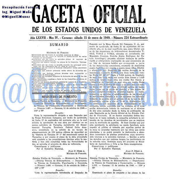 Gaceta Oficial 224 del 15 Enero 1949