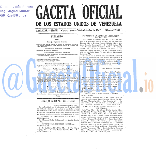 Gaceta Oficial 22503 del 30 Diciembre 1947