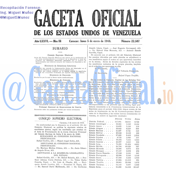 Gaceta Oficial 22507 del 5 Enero 1948