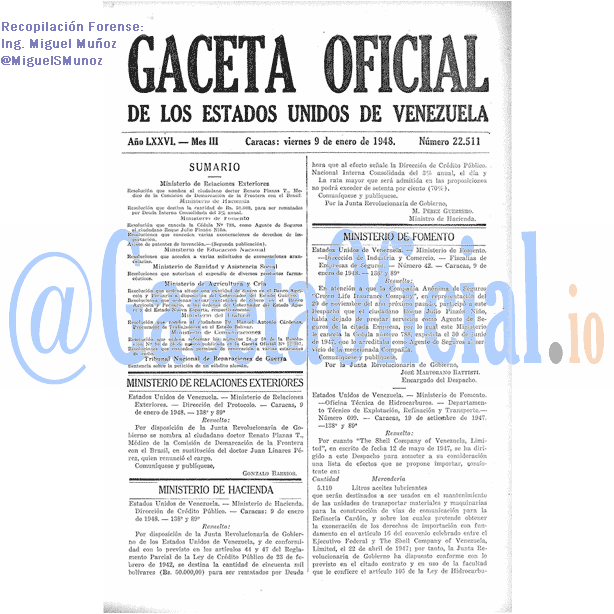 Gaceta Oficial 22511 del 9 Enero 1948