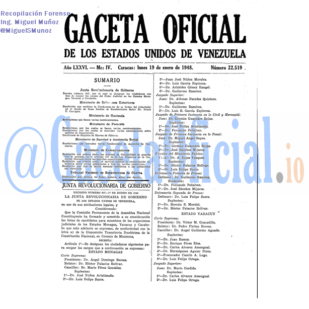 Gaceta Oficial 22519 del 19 Enero 1948