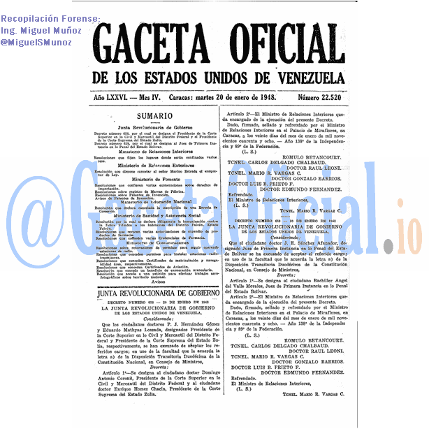 Gaceta Oficial 22520 del 20 Enero 1948