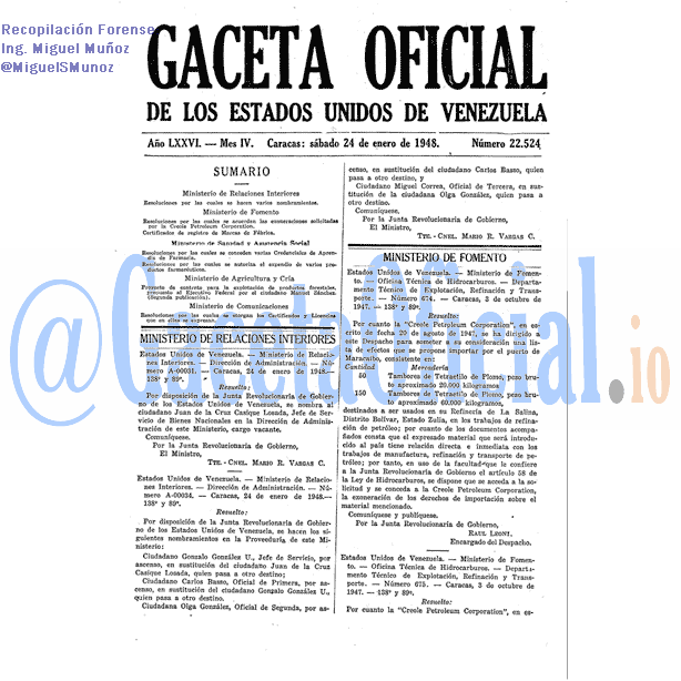 Gaceta Oficial 22524 del 24 Enero 1948