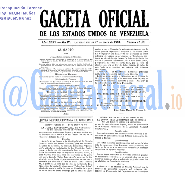 Gaceta Oficial 22526 del 27 Enero 1948