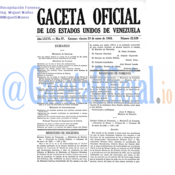Gaceta Oficial 22529 del 30 Enero 1948