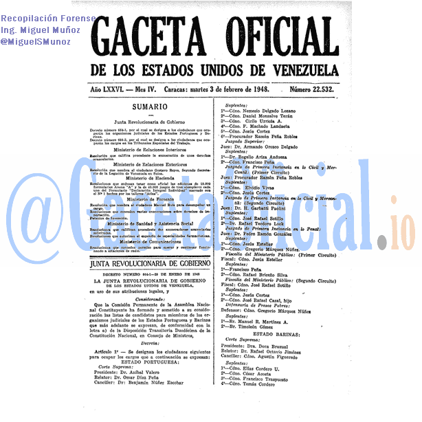 Gaceta Oficial 22532 del 3 Febrero 1948