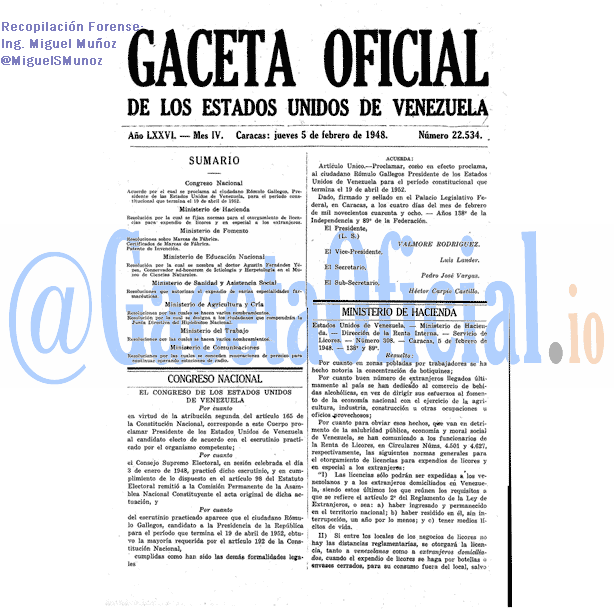 Gaceta Oficial 22534 del 5 Febrero 1948