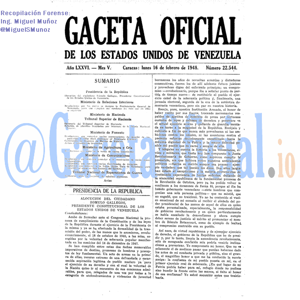 Gaceta Oficial 22544 del 16 Febrero 1948