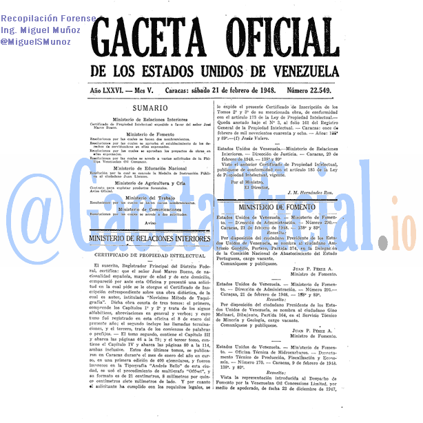 Gaceta Oficial 22549 del 21 Febrero 1948