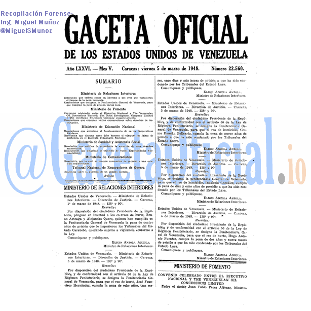 Gaceta Oficial 22560 del 5 Marzo 1948