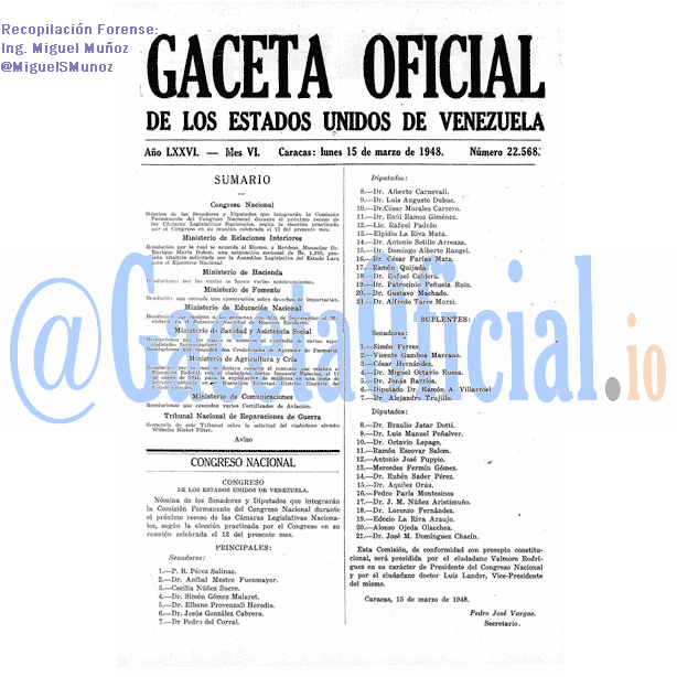 Gaceta Oficial 22568 del 15 Marzo 1948