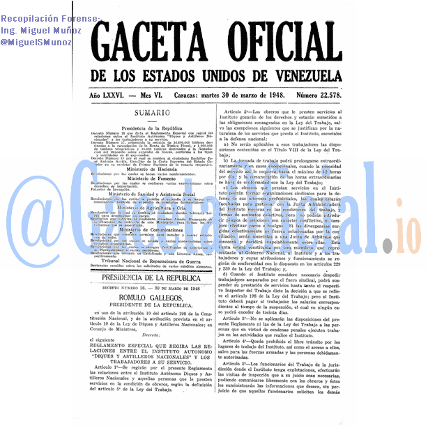 Gaceta Oficial 22578 del 30 Marzo 1948