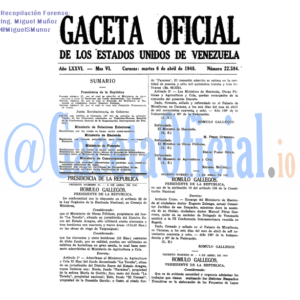 Gaceta Oficial 22584 del 6 Abril 1948