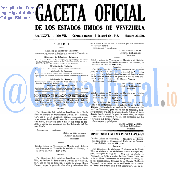 Gaceta Oficial 22590 del 13 Abril 1948