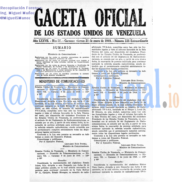 Gaceta Oficial 225 del 21 Enero 1949