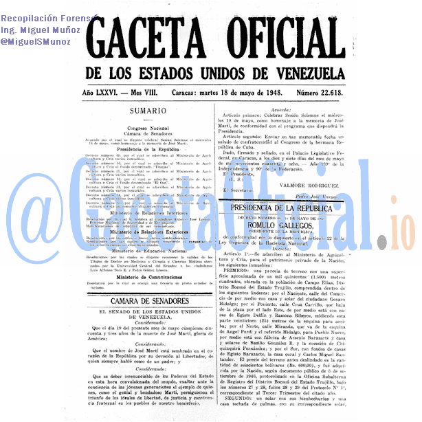 Gaceta Oficial 22618 del 18 Mayo 1948