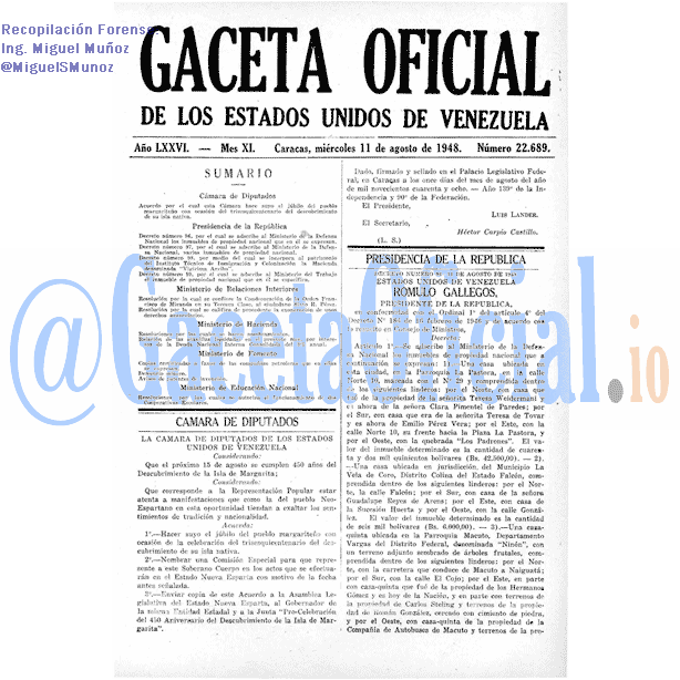 Gaceta Oficial 22689 del 11 Agosto 1948