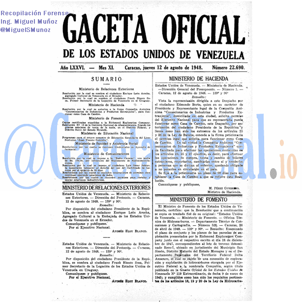 Gaceta Oficial 22690 del 12 Agosto 1948