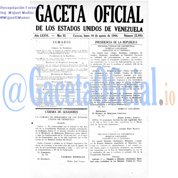 Gaceta Oficial 22693 del 16 Agosto 1948