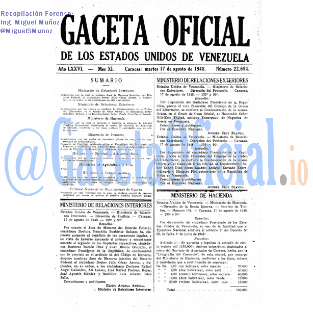 Gaceta Oficial 22694 del 17 Agosto 1948
