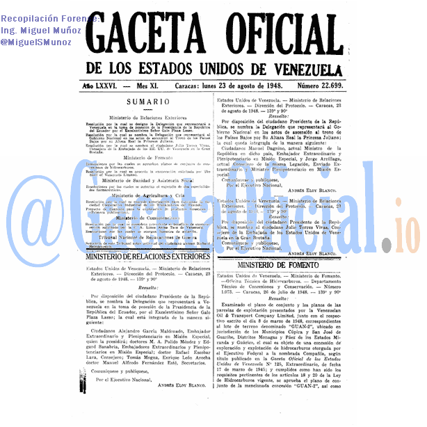 Gaceta Oficial 22699 del 23 Agosto 1948
