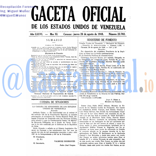 Gaceta Oficial 22702 del 26 Agosto 1948