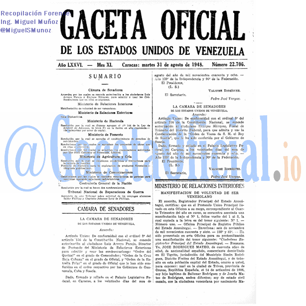 Gaceta Oficial 22706 del 31 Agosto 1948
