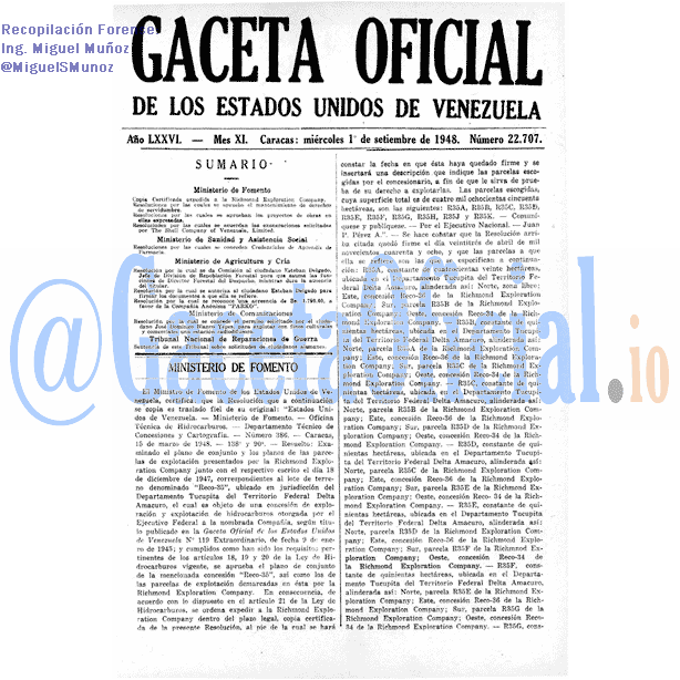 Gaceta Oficial 22707 del 1 Septiembre 1948