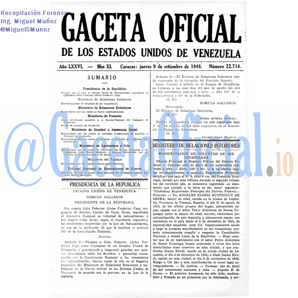 Gaceta Oficial 22714 del 9 Septiembre 1948