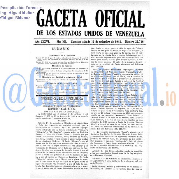 Gaceta Oficial 22716 del 11 Septiembre 1948