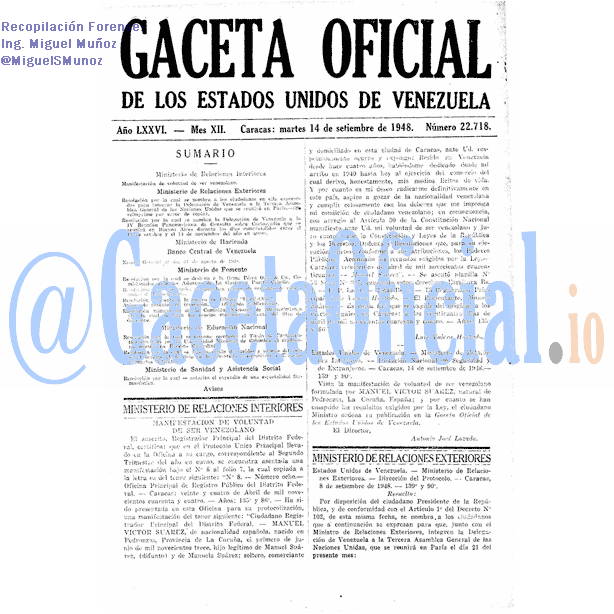 Gaceta Oficial 22718 del 14 Septiembre 1948