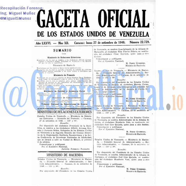 Gaceta Oficial 22729 del 27 Septiembre 1948