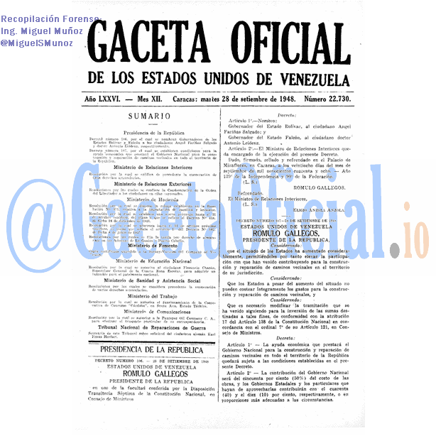 Gaceta Oficial 22730 del 28 Septiembre 1948