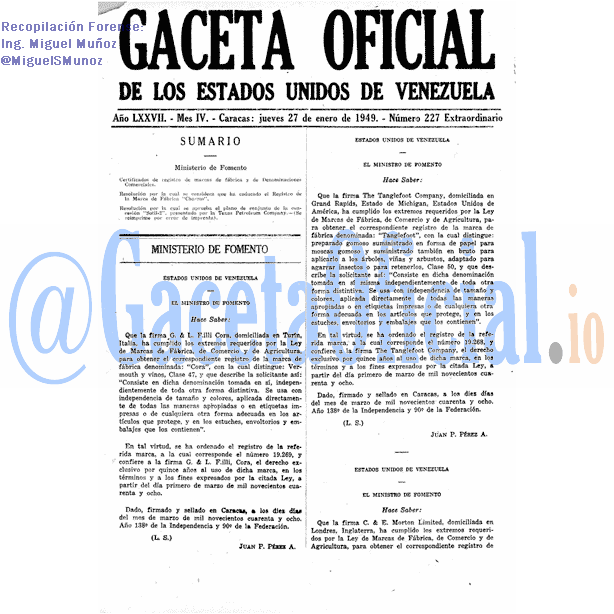 Gaceta Oficial 227 del 27 Enero 1949
