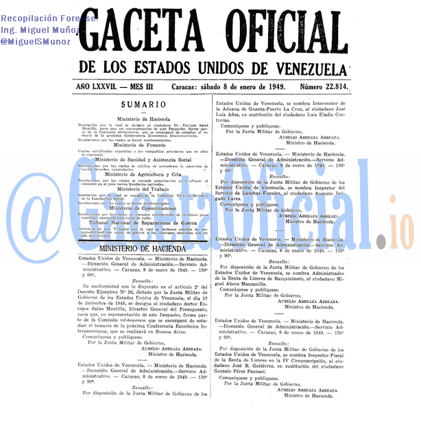 Gaceta Oficial 22814 del 8 Enero 1949