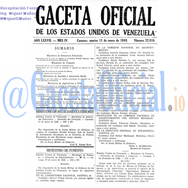 Gaceta Oficial 22816 del 11 Enero 1949