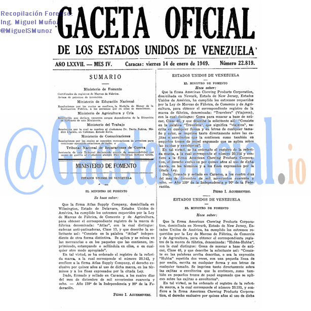 Gaceta Oficial 22819 del 14 Enero 1949
