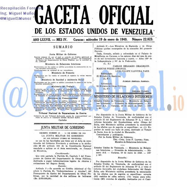 Gaceta Oficial 22823 del 19 Enero 1949